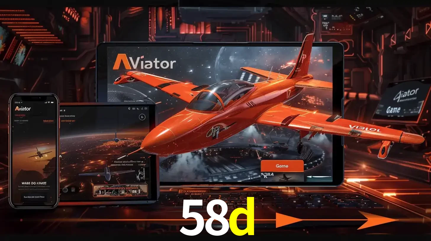 Apresentação tecnológica do jogo Aviator com um avião saindo da tela de um tablet, demonstrando a experiência imersiva em múltiplos dispositivos no 58d.