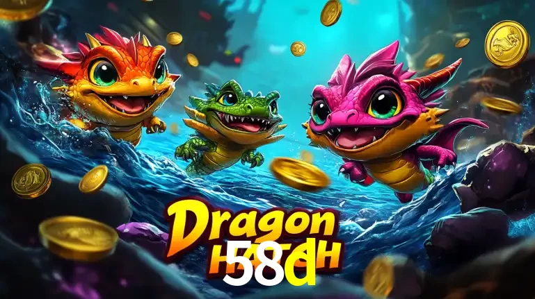 Arte promocional do jogo Dragon Hatch com três adoráveis dragões bebês nadando entre moedas de ouro, um dos slots mais divertidos para jogar no cassino 58d.