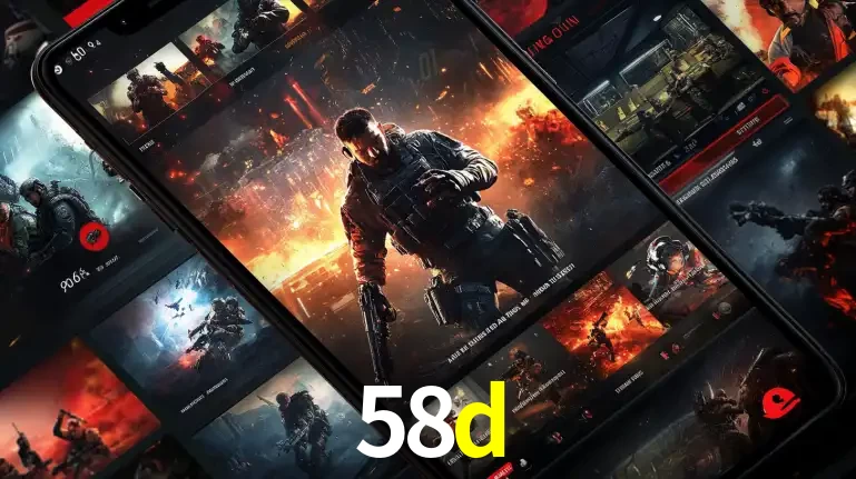 Tela de um celular exibindo uma galeria de jogos de tiro com temática militar, mostrando a variedade de e-sports disponíveis para apostas na plataforma de entretenimento 58d.