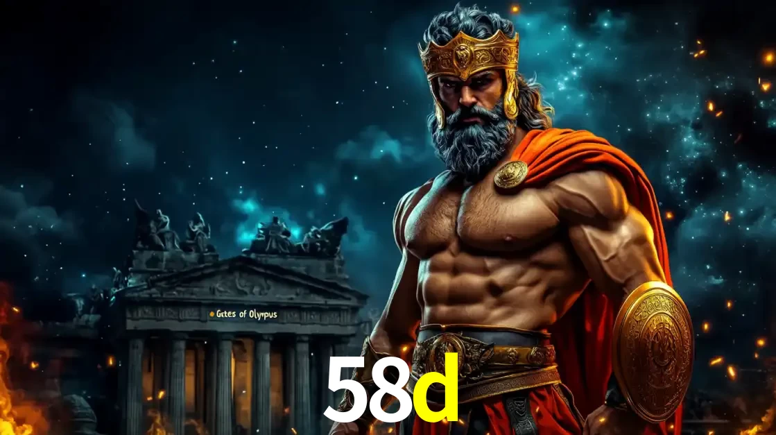 O poderoso Zeus do jogo de slot Gates of Olympus em frente ao seu templo, pronto para lançar multiplicadores divinos e prêmios épicos no cassino online 58d.