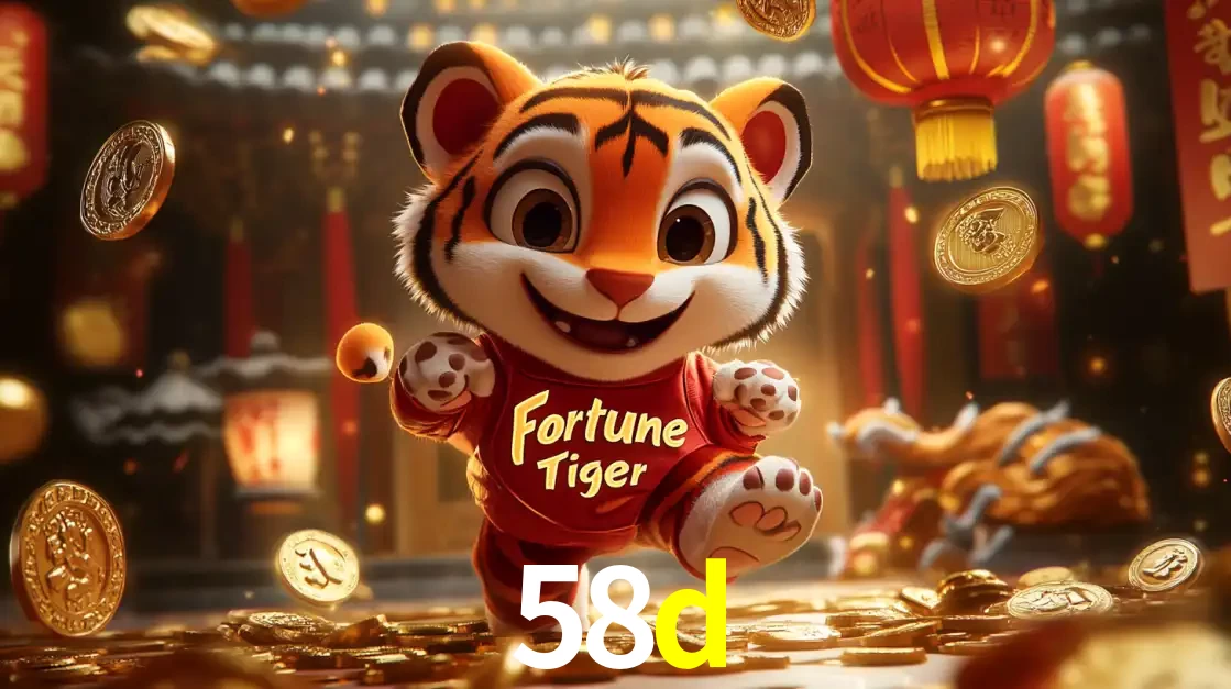 O alegre personagem do Fortune Tiger correndo sobre um caminho de moedas de ouro, simbolizando os grandes prêmios e a diversão do popular jogo de slot do 58d.