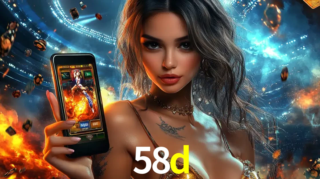 Mulher segurando um celular com um jogo de slot em destaque, tendo como fundo um estádio vibrante, simbolizando a emoção de jogar no cassino móvel 58d.